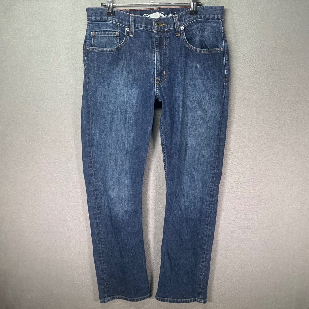 Eddie‎ Bauer Jeans Mens 32x32 Blue Straight Stretch Denim EB3485401-R-RIV+G